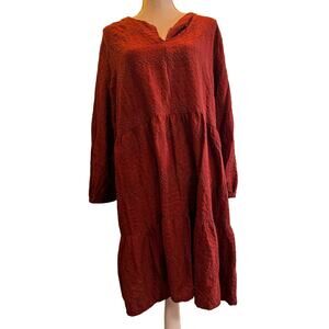 Burgundy Embroidered Long Sleeve Flowy XXL 3 Tier Midi Length Dress India
